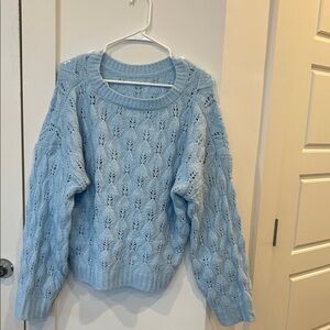 SO Light Blue Openwork Crewneck Sweater